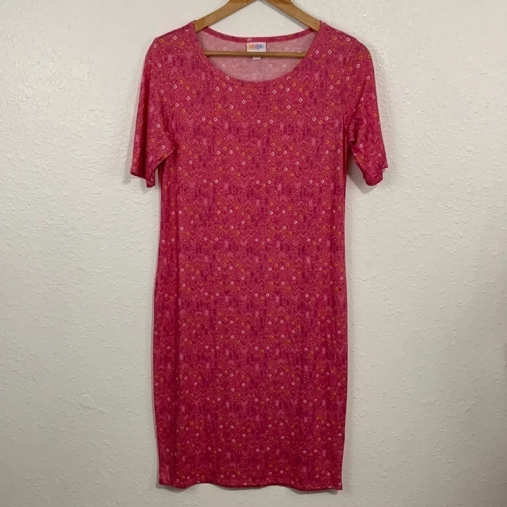 Lularoe Pink Abstract Print Julia Casual Knee Length Dress Size M